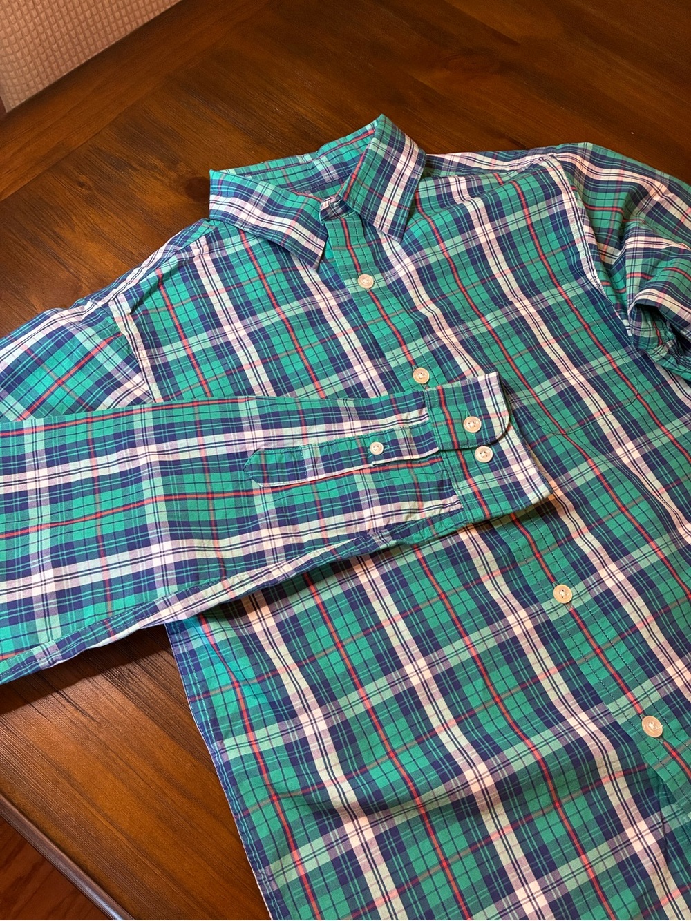 Boys Green and Blue Plaid Button-Down Shirt class Club